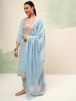 VISHUDH - Women Blue Embroidered Kurta with Pant & Dupatta (Set of 3)