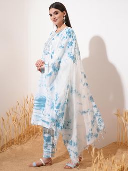 VISHUDH - Women Blue Printed Kurta with Pant & Dupatta (Set of 3)