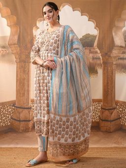 VISHUDH - Women Multi-Color Floral Anarkali Kurta with Pant & Dupatta (Set of 3)