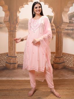 VISHUDH - Women Pink Embroidered Kurta with Pant & Dupatta (Set of 3)