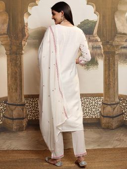 VISHUDH - Women White Embroidered Kurta with Pant & Dupatta (Set of 3)