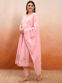 VISHUDH - Women Pink Embroidered Kurta with Pant & Dupatta (Set of 3)