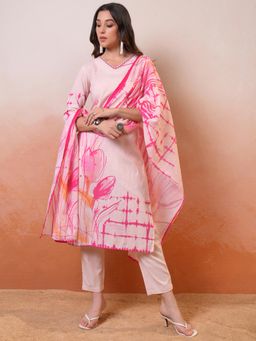 VISHUDH - Women Pink Printed Kurta with Pant & Dupatta (Set of 3)