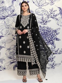 VISHUDH - Women Black Embroidered Kurta with Palazzo & Dupatta (Set of 3)