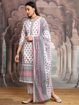 VISHUDH - Women Pink Printed Kurta with Pant & Dupatta (Set of 3)