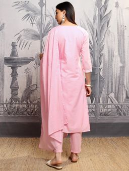 VISHUDH - Women Pink Floral Kurta with Pant & Dupatta (Set of 3)