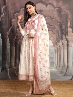 VISHUDH - Women Off White Embroidered Kurta with Pant & Dupatta (Set of 3)