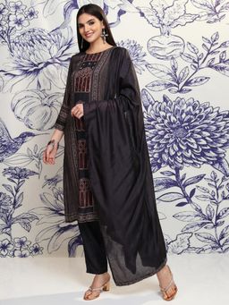 VISHUDH - Women Black Printed Kurta with Pant & Dupatta (Set of 3)