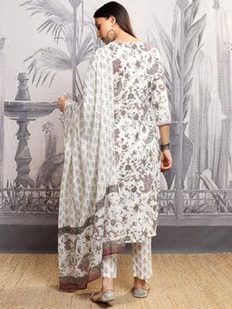 VISHUDH - Women Grey Floral Kurta with Pant & Dupatta (Set of 3)