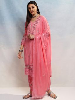 VISHUDH - Women Pink Embroidered Kurta with Pant & Dupatta (Set of 3)