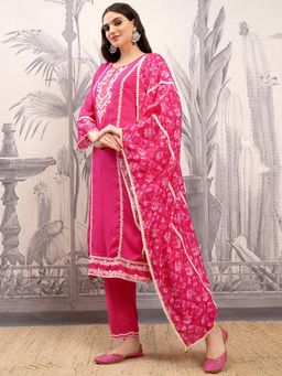 VISHUDH - Women Pink Embroidered Kurta with Pant & Dupatta (Set of 3)