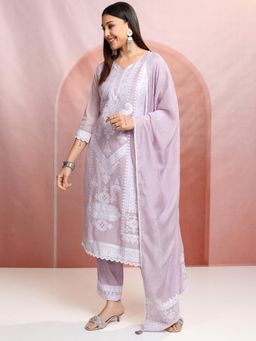 VISHUDH - Women Lavender Woven Kurta with Pant & Dupatta (Set of 3)