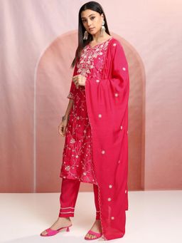 VISHUDH - Women Pink Embroidered Kurta with Pant & Dupatta (Set of 3)