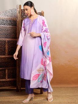 VISHUDH - Women Purple Floral Kurta with Pant (Set of 2)