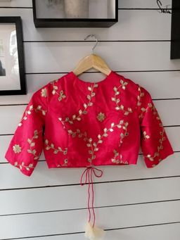 Suta - Women Pink and Gold-Embroidered Cotton Stitched Blouse