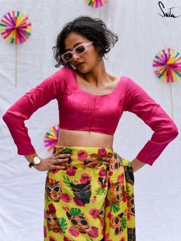 Suta - Women Pink Solid Modal Viscose Stitched Blouse