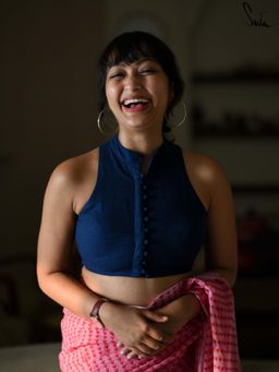 Suta - Women Navy Blue Sleeveless Cotton Stitched Blouse