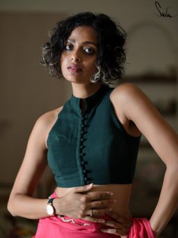 Suta - Women Green Sleeveless Cotton Stitched Blouse