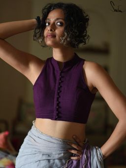 Suta - Women Purple Sleeveless Cotton Stitched Blouse