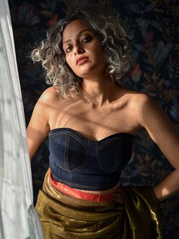 Suta - Women Navy Blue Denim Stitched Blouse