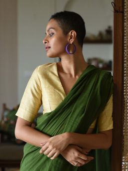 Suta - Women Gold Solid Silk Stitched Blouse