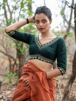 Suta - Women Green Embroidered V-Neck Stitched Blouse