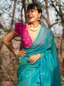 Suta - Women Pink Floral Embroidered Puff Sleeves Cotton Stitched Blouse