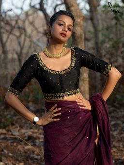 Suta - Women Black Embroidered Zari Stitched Blouse
