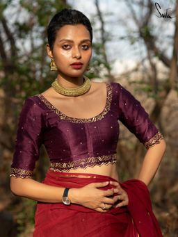 Suta - Women Purple Embroidered Zari Stitched Blouse