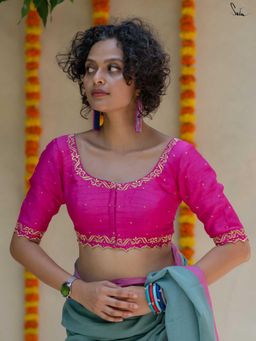 Suta - Women Pink Embroidered Zari Stitched Blouse