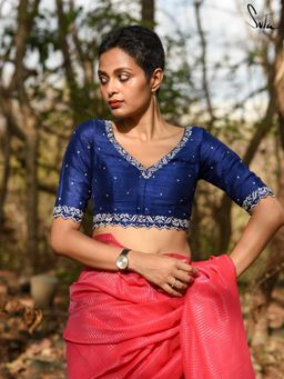 Suta - Women Navy Blue Zari Embroidered Stitched Blouse