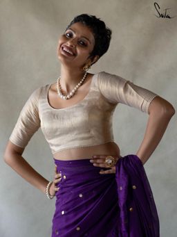 Suta - Women Ivory Woven Silk Stitched Blouse