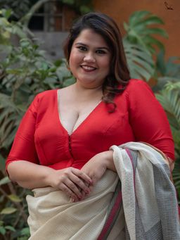 Suta - Women Red Solid V-Neck Stitched Blouse