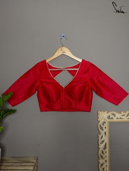 Suta - Women Red Solid V-Neck
                  Stitched Blouse - 3