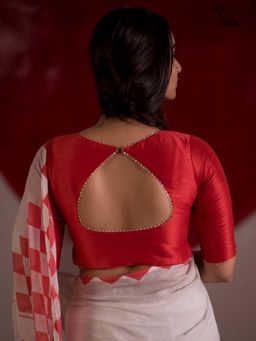 Suta - Women Red Solid V-Neck
                  Stitched Blouse - 4