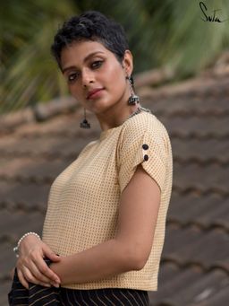 Suta - Women Beige Printed Cotton Stitched Blouse