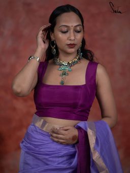 Suta - Women Purple Solid Silk Sleeveless Stitched Blouse