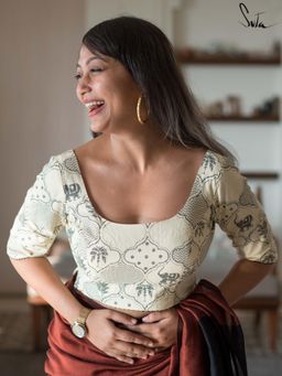 Suta - Women Off White Printed Cotton Stitched Blouse