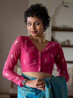 Suta - Women Pink Floral Woven Designed Cotton Silk Stitched Blouse