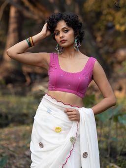 Suta - Women Pink Woven Cotton Round Neck Stitched Blouse