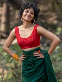 Suta - Women Red Solid Cotton Stitched Blouse