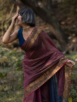 Suta - Women Navy Blue Solid Cotton Stitched Blouse