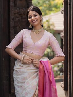 Suta - Women Pink Floral Woven Design Stitched Blouse