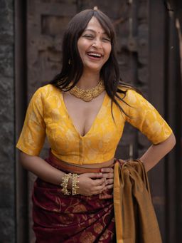 Suta - Women Yellow Floral Woven Design Stitched Blouse