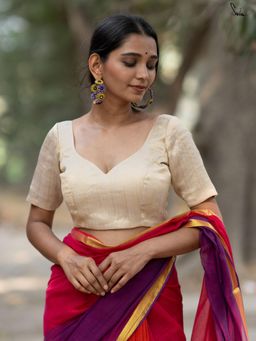 Suta - Women Gold Sweetheart Neck Zari Woven Stitched Blouse