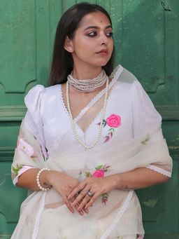 Suta - Women White Cotton Schiffli Embroidered Stitched Blouse