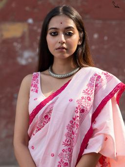 Suta - Women Pink Cotton Floral Embroidered Sleeveless Stitched Blouse