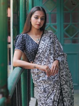 Suta - Women Black Polka Dot Printed Cotton V-Neck Stitched Blouse