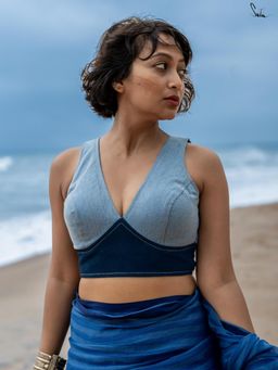 Suta - Women Blue Denim with Cotton Lining Stitched Blouse