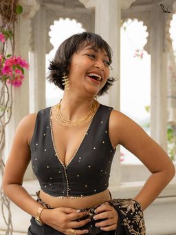 Suta - Women Black Embroidered Gota Work Stitched Blouse